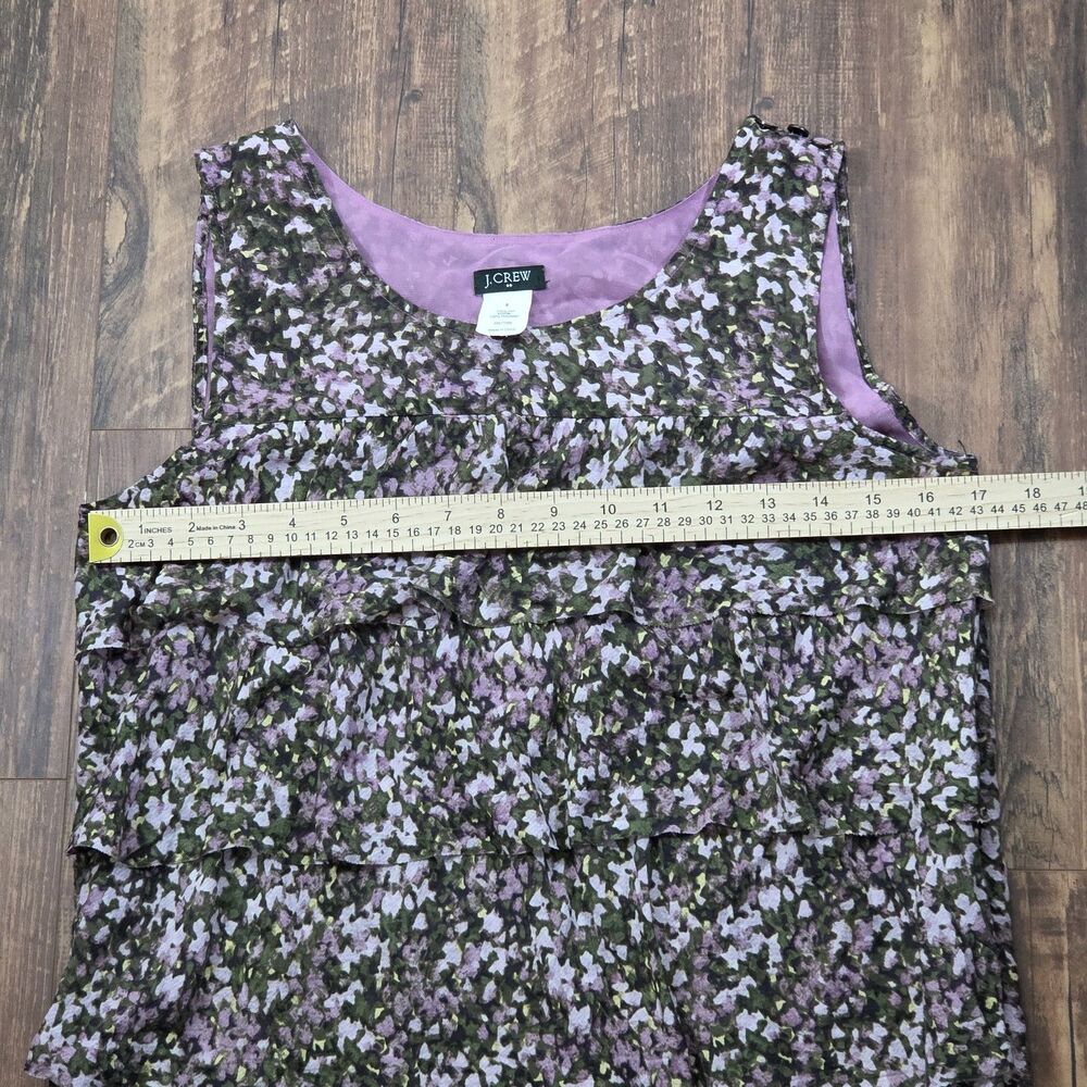 J.Crew Women 4 100% Silk Floral Tiered Sleeveless Blouse Purple Lined Romantic - Picture 6 of 10